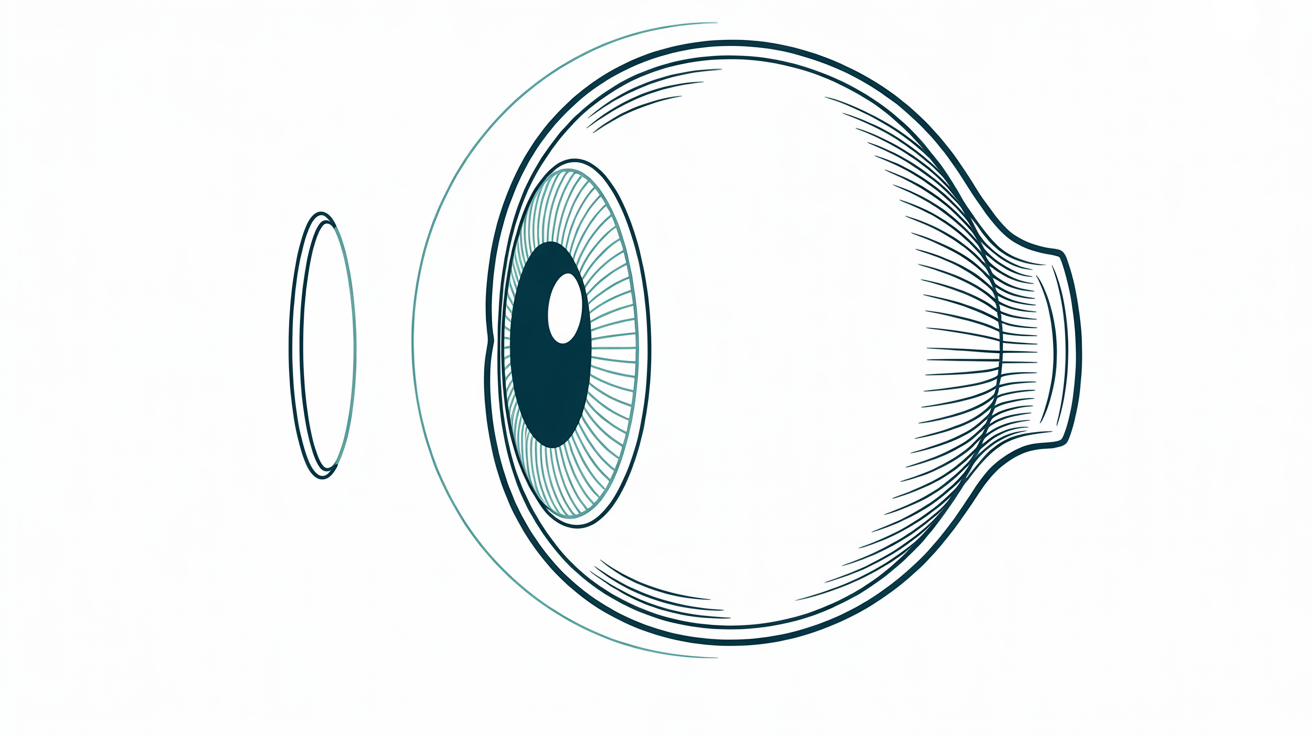Trial contact lens on eye plus an over-refraction lens in front, used to measure residual error and the next ordered power.